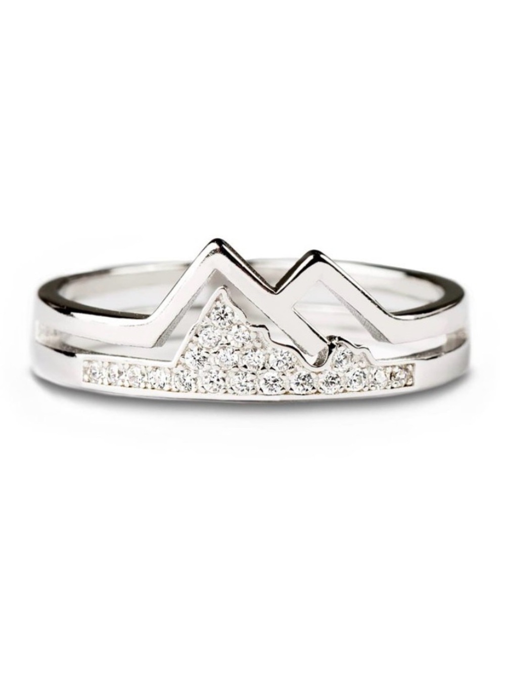 White Gold Plated Meaningful Mountain Peak Ring with CZ Accents. New.